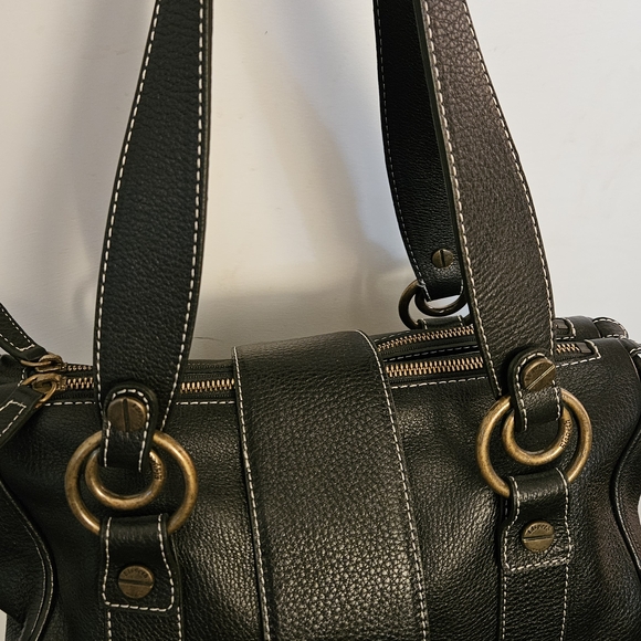 Black Leather Handbag with Gold Accents - Picture 7 of 9